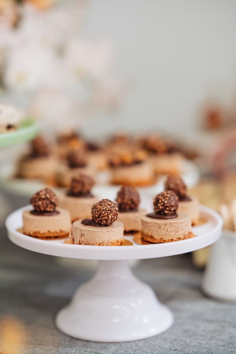 Cheesecakes on a white stand at an Adelaide baby shower dessert table
