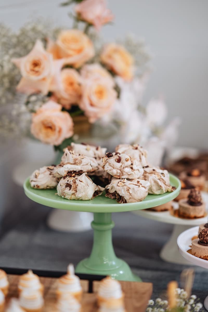 Meringues on a vintage green stand by Adelaide caterer Event Gourmet