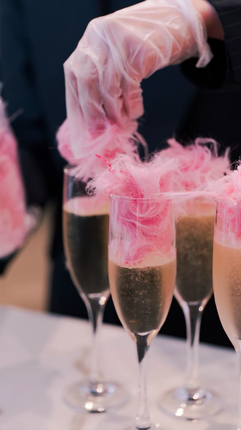 Fairy floss champagne service at an Adelaide baby shower