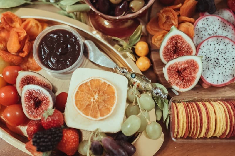 Overhead view of a full cheese and charcuterie grazing board for an Adelaide corporate event
